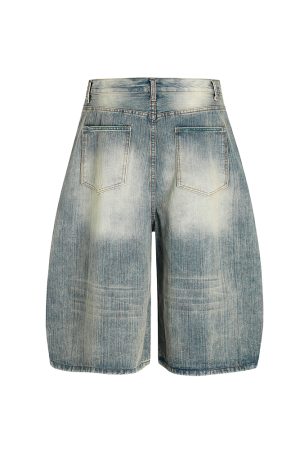 Retro Blue Loose Fit 3/4 Denim Shorts for Men - Summer 2025 American Trendy Casual Style