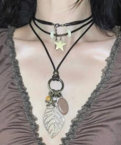 Retro Bohemian Hollow Leaf Pendant Necklace for Women - Versatile Double-Layer Sweater Chain Accessory in Chinese Style