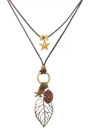 Retro Bohemian Hollow Leaf Pendant Necklace for Women - Versatile Double-Layer Sweater Chain Accessory in Chinese Style