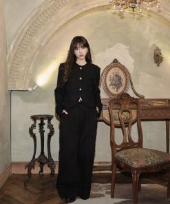 Retro Cargo-Style Drawstring Wide-Leg Pants for Women - Casual Straight-Leg Design with Large Pockets