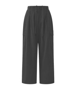 Retro Cargo-Style Drawstring Wide-Leg Pants for Women - Casual Straight-Leg Design with Large Pockets
