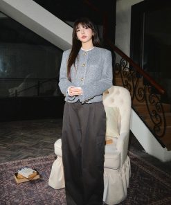 Retro Cargo-Style Drawstring Wide-Leg Pants for Women - Casual Straight-Leg Design with Large Pockets