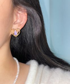 Retro Carved Heart Earrings for Women - Floating Palace Style French Ear Clips and Studs for Spring and Summer Fashion