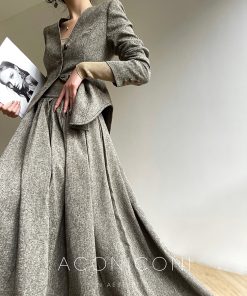 Retro Chinese Style A-Line Long Skirt Suit Set with Fragrant Wild Oolong Design â€“ Elegant Small Top and Skirt Ensemble