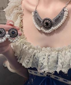 Retro Chinese-Style Tassel Imitation Miao Silver Necklace and Earring Set - Light Luxury Clavicle Chain, Ancient Accessories for Women