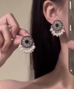 Retro Chinese-Style Tassel Imitation Miao Silver Necklace and Earring Set - Light Luxury Clavicle Chain, Ancient Accessories for Women