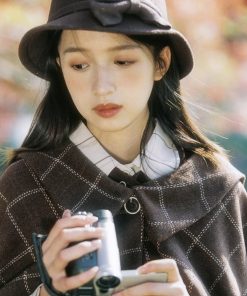 Retro Coffee Bowknot Fisherman Hat - Hepburn-Style French Elegant Bucket Hat for Autumn Winter Fashion