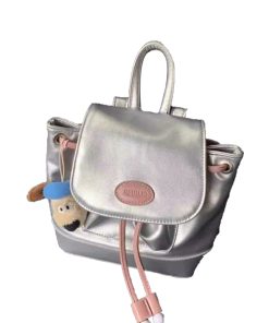 Retro Color Block Backpack in Sweet Silver Pink - Versatile Dual-Shoulder Bag for Commuters and College Students