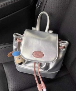 Retro Color Block Backpack in Sweet Silver Pink - Versatile Dual-Shoulder Bag for Commuters and College Students