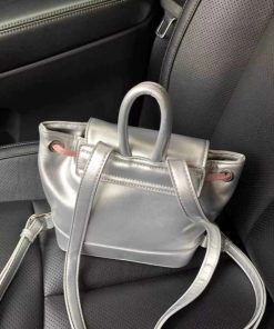 Retro Color Block Backpack in Sweet Silver Pink - Versatile Dual-Shoulder Bag for Commuters and College Students