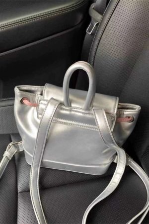 Retro Color Block Backpack in Sweet Silver Pink - Versatile Dual-Shoulder Bag for Commuters and College Students