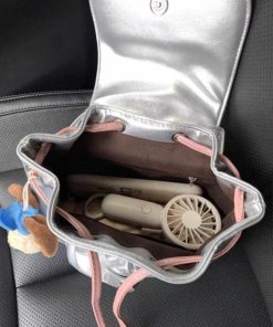 Retro Color Block Backpack in Sweet Silver Pink - Versatile Dual-Shoulder Bag for Commuters and College Students