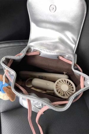 Retro Color Block Backpack in Sweet Silver Pink - Versatile Dual-Shoulder Bag for Commuters and College Students