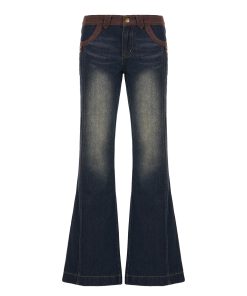 Retro Color-Blocked Flared Denim Pants - American Vintage Style Low-Waist Slim-Fit Casual Streetwear