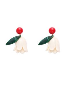 Retro Color-Blocking Floral Tulip Earrings for Women, Unique Exaggerated Design, Sweet Hong Kong Style Ear Clips for Small Faces