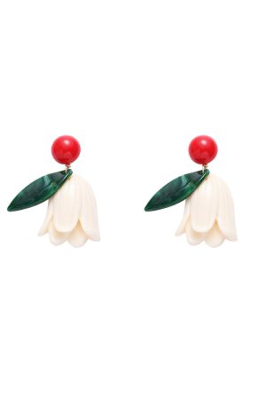 Retro Color-Blocking Floral Tulip Earrings for Women, Unique Exaggerated Design, Sweet Hong Kong Style Ear Clips for Small Faces