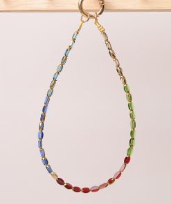 Retro Colorful Glass Metal Feel Short Wrist Strap Universal Mobile Phone Chain Pendant Accessory for Y2K Style Fashion