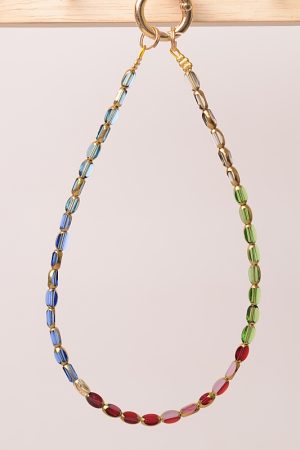 Retro Colorful Glass Metal Feel Short Wrist Strap Universal Mobile Phone Chain Pendant Accessory for Y2K Style Fashion