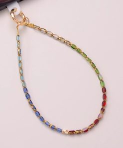 Retro Colorful Glass Metal Feel Short Wrist Strap Universal Mobile Phone Chain Pendant Accessory for Y2K Style Fashion