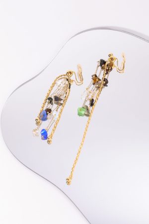 Retro Colorful Natural Stone Beaded Tassel Earrings for Women - Long Floating Design, Boho Chic Style