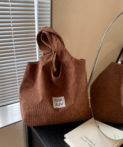 Retro Corduroy Shoulder Bag - Large Capacity Commuter Tote for Women - Versatile Autumn 2025 Fashion