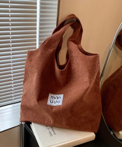 Retro Corduroy Shoulder Bag - Large Capacity Commuter Tote for Women - Versatile Autumn 2025 Fashion