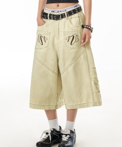 Retro Deconstructed Straight-Leg Denim Shorts for Women - Mid-Length Casual Summer Pants