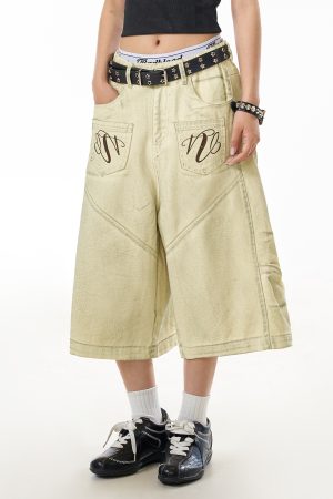 Retro Deconstructed Straight-Leg Denim Shorts for Women - Mid-Length Casual Summer Pants
