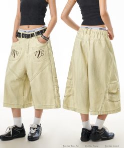 Retro Deconstructed Straight-Leg Denim Shorts for Women - Mid-Length Casual Summer Pants