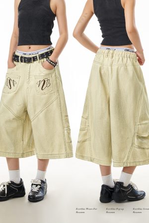 Retro Deconstructed Straight-Leg Denim Shorts for Women - Mid-Length Casual Summer Pants