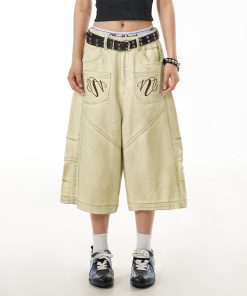 Retro Deconstructed Straight-Leg Denim Shorts for Women - Mid-Length Casual Summer Pants