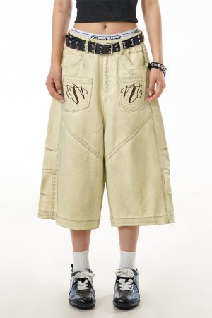 Retro Deconstructed Straight-Leg Denim Shorts for Women - Mid-Length Casual Summer Pants