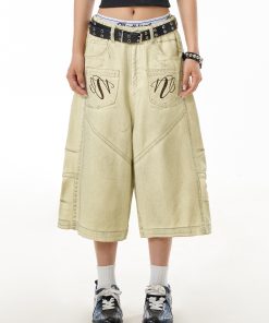 Retro Deconstructed Straight-Leg Denim Shorts for Women - Mid-Length Casual Summer Pants