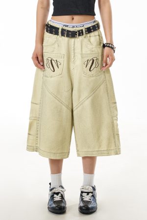 Retro Deconstructed Straight-Leg Denim Shorts for Women - Mid-Length Casual Summer Pants