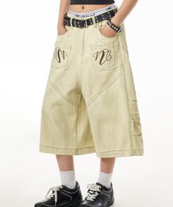 Retro Deconstructed Straight-Leg Denim Shorts for Women - Mid-Length Casual Summer Pants