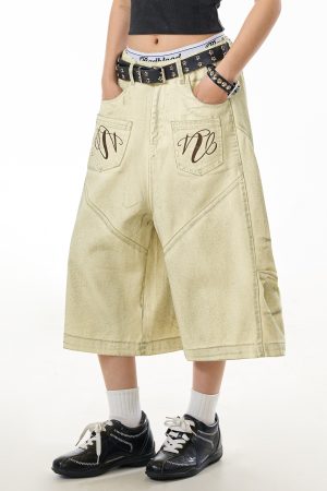Retro Deconstructed Straight-Leg Denim Shorts for Women - Mid-Length Casual Summer Pants