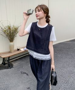 Retro Denim Vest and Wide-Leg Pants Set for Women â€“ Summer Old Money Style Three-Piece Outfit, Korean Fashion Trend