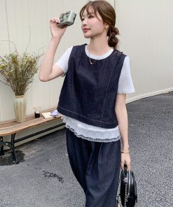 Retro Denim Vest and Wide-Leg Pants Set for Women â€“ Summer Old Money Style Three-Piece Outfit, Korean Fashion Trend