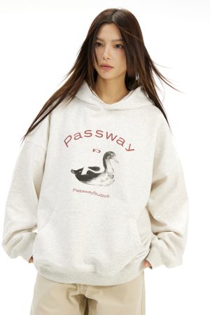 Retro Duck Hoodie - Casual Loose Fit Jacket for Autumn Winter, Vintage Style Inspired by 90s American Fashion