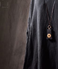 Retro Ebony Wood Coin Pendant Necklace for Men - Minimalist Chinese Style Accessory, Versatile National Trend Jewelry