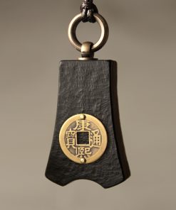 Retro Ebony Wood Coin Pendant Necklace for Men - Minimalist Chinese Style Accessory, Versatile National Trend Jewelry