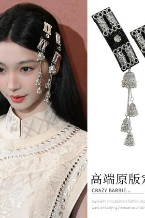 Retro Ethnic Style Oval Bell Earrings with Long Tassel, High-End Versatile Ear Studs for a Chic Look