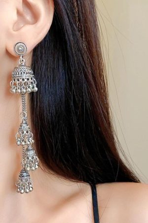 Retro Ethnic Style Oval Bell Earrings with Long Tassel, High-End Versatile Ear Studs for a Chic Look