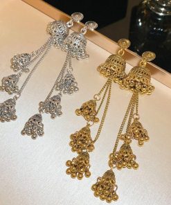 Retro Ethnic Style Oval Bell Earrings with Long Tassel, High-End Versatile Ear Studs for a Chic Look