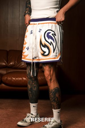 Retro Flame Cashew Flower Oversized Mesh Sports Shorts â€“ Trendy 90s Style Double-Layer Design