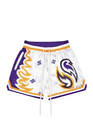Retro Flame Cashew Flower Oversized Mesh Sports Shorts â€“ Trendy 90s Style Double-Layer Design