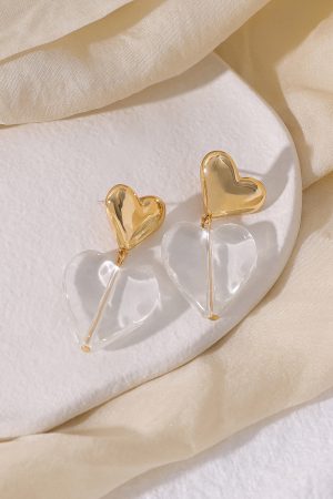 Retro Floating French Metal Heart Earrings for Women - Elegant Transparent Clip-On Ear Studs in 925 Silver - Hong Kong Style