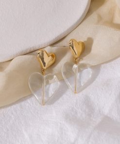 Retro Floating French Metal Heart Earrings for Women - Elegant Transparent Clip-On Ear Studs in 925 Silver - Hong Kong Style