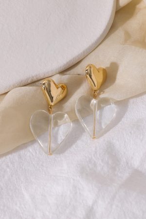 Retro Floating French Metal Heart Earrings for Women - Elegant Transparent Clip-On Ear Studs in 925 Silver - Hong Kong Style