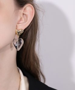 Retro Floating French Metal Heart Earrings for Women - Elegant Transparent Clip-On Ear Studs in 925 Silver - Hong Kong Style